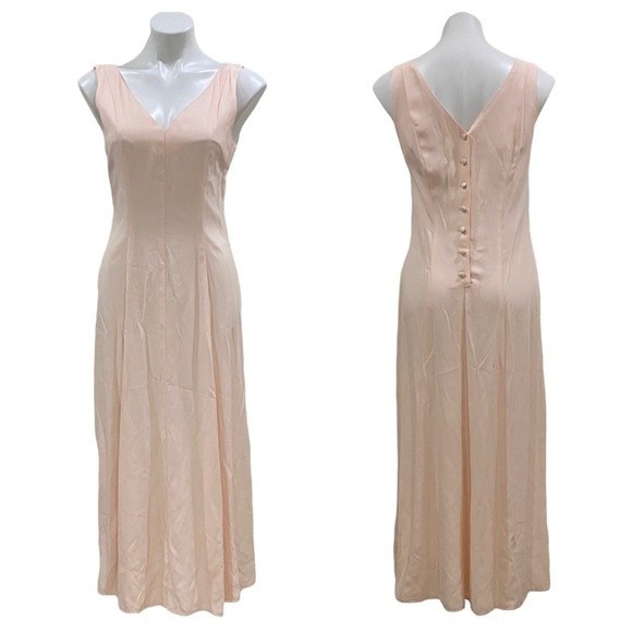 Vintage Dresses & Skirts - VINTAGE handmade light pink SALMON maxi sheer dress - sz S/M - RETRO - SLIP